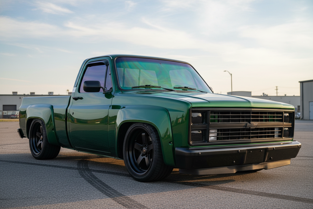 1984 chevy box truck single widebody green chameleon windshield tint