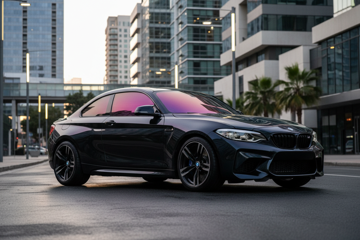bmw m2 with red chameleon tint 84 %