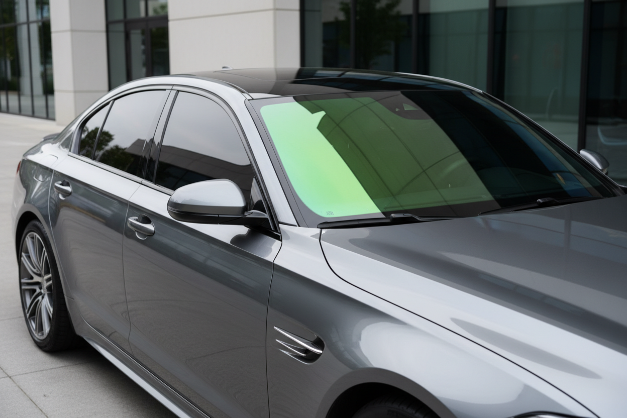 make me a n image of green chameleon tint on only the windshield and the rest windows 5%