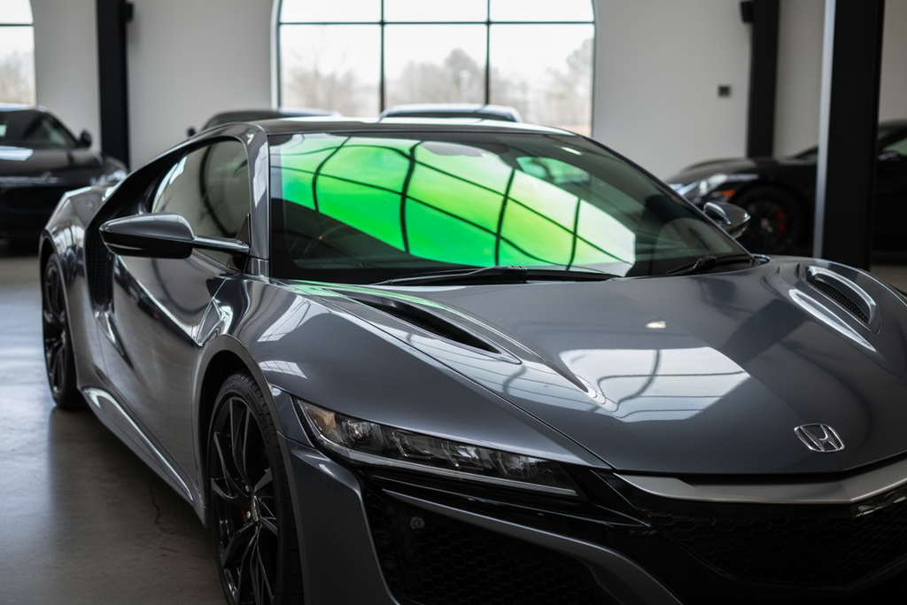 nsx with green chameleon windshield tint